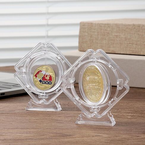 2 Pcs Coin Display Case Stand Holders for Collectors, Standing Coin Display Case Clear Acrylic Coins Protector 3D Rotatable Floating Coins Capsules Frame for Collectors Medallion Medal (1.6X 1.6in) in Kuwait
