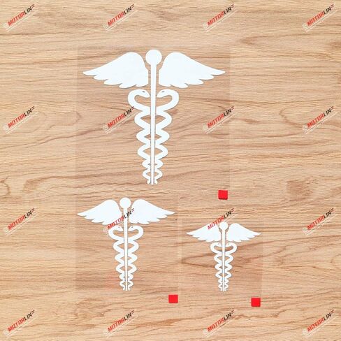 Caduceus Symbol EMT Medical Vinyl Decal Sticker - 3 Pack White, 3 Inches, 4 Inches, 6 Inches - No Background for Car Boat Laptop 08270 in Saudi Arabia