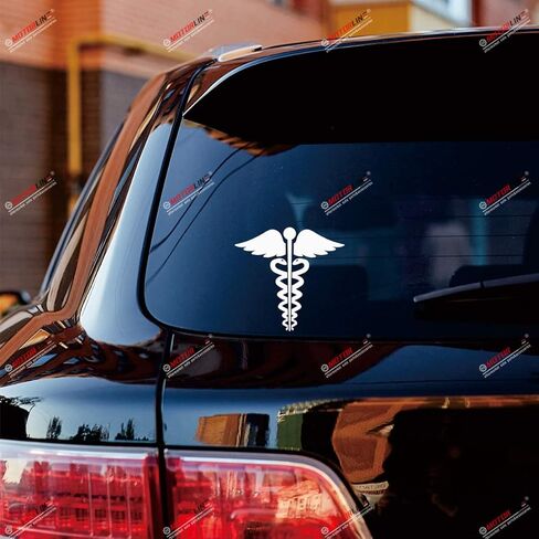Caduceus Symbol EMT Medical Vinyl Decal Sticker - 3 Pack White, 3 Inches, 4 Inches, 6 Inches - No Background for Car Boat Laptop 08270 in Saudi Arabia