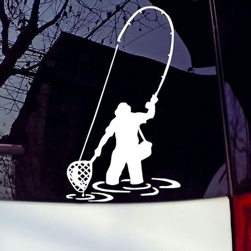 Fly Fishing Fisherman Trout Fish Sticker Decal Funny Sticker for Car Truck Window Bumper White in Saudi Arabia