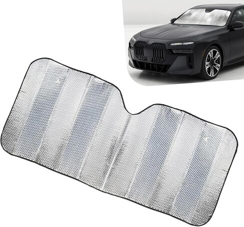 Car Windshield Sun Shade, 55.12" x 27.56" Double Bubble Front Window SunShade, Foldable Windshield Sun Visor for Keeping Vehicle Cool, Universal for Cars Trucks SUVS (Silver) in Kuwait
