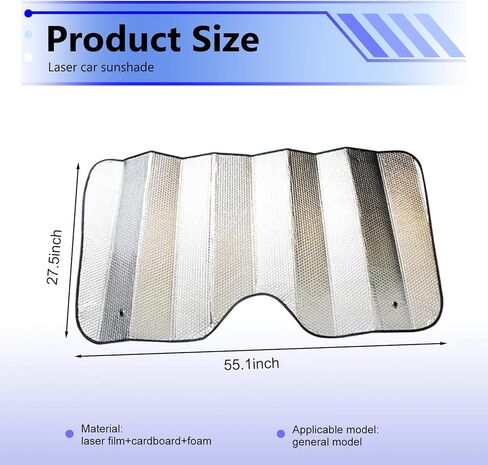 Car Windshield Sun Shade, 55.12" x 27.56" Double Bubble Front Window SunShade, Foldable Windshield Sun Visor for Keeping Vehicle Cool, Universal for Cars Trucks SUVS (Silver) in Kuwait