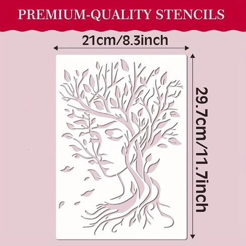 4Pack Tree of Life Reusable Stencil Set, Art Woman Tree Stencil for Painting on Wood Signs, Plastic Decorative Tree Pattern Template for Wall Canvas Fabric Home Decor DIY Art Projects in Kuwait