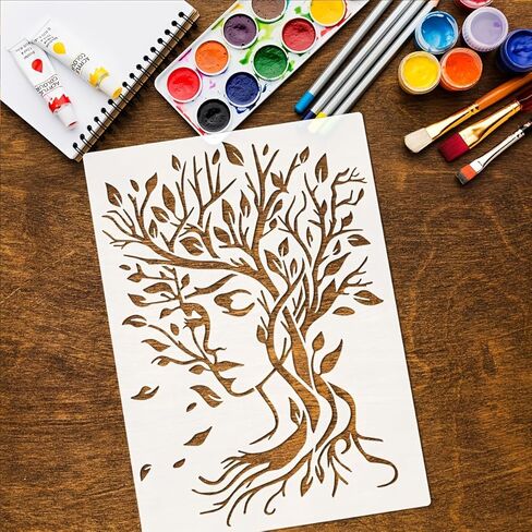 4Pack Tree of Life Reusable Stencil Set, Art Woman Tree Stencil for Painting on Wood Signs, Plastic Decorative Tree Pattern Template for Wall Canvas Fabric Home Decor DIY Art Projects in Kuwait