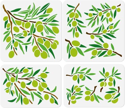 4Pcs Olive Tree Branch Stencils for Painting, Reusable Olive Branch Stencil Drawing Templates, DIY Craft Paint Templates for Wall Home Decor Wood Burning Canvas Fabric Window in Kuwait
