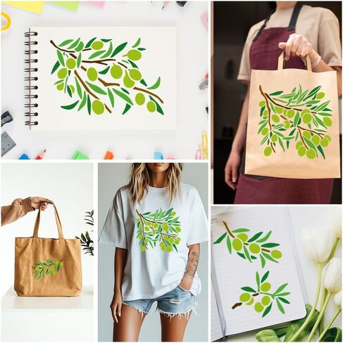 4Pcs Olive Tree Branch Stencils for Painting, Reusable Olive Branch Stencil Drawing Templates, DIY Craft Paint Templates for Wall Home Decor Wood Burning Canvas Fabric Window in Kuwait