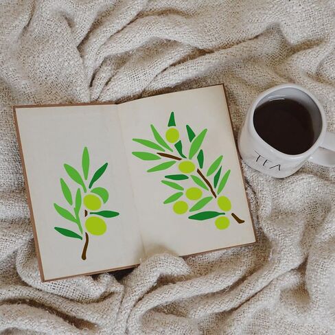 4Pcs Olive Tree Branch Stencils for Painting, Reusable Olive Branch Stencil Drawing Templates, DIY Craft Paint Templates for Wall Home Decor Wood Burning Canvas Fabric Window in Kuwait