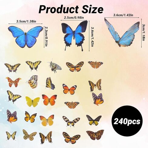 240 Pcs Butterfly Stickers,Floral Butterfly Pet Transparent Decorative Stickers Self-Adhesive PVC Plastic Butterflies for Crafts,Scrapbook,Laptop,Journal in Kuwait