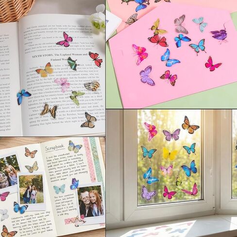 240 Pcs Butterfly Stickers,Floral Butterfly Pet Transparent Decorative Stickers Self-Adhesive PVC Plastic Butterflies for Crafts,Scrapbook,Laptop,Journal in Kuwait
