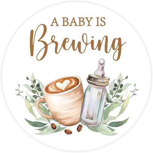 FYSUIMU 120Pcs A Baby is Brewing Baby Shower Stickers 2 Inch Coffee Theme Round Adhesive Label Decals for Coffee Bean Cookie Bag Party Favor Gifts Decor in Kuwait