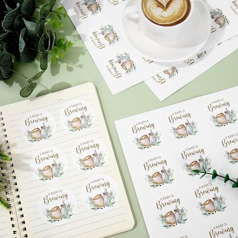 FYSUIMU 120Pcs A Baby is Brewing Baby Shower Stickers 2 Inch Coffee Theme Round Adhesive Label Decals for Coffee Bean Cookie Bag Party Favor Gifts Decor in Kuwait