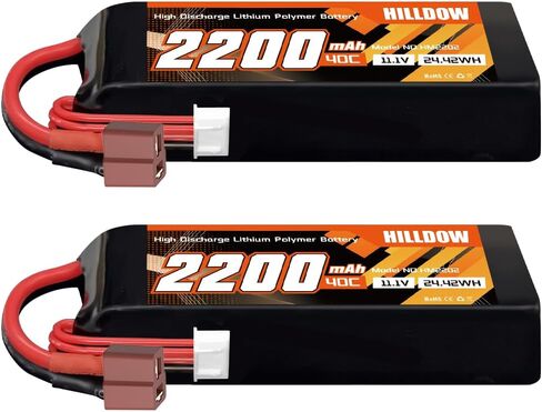 Hilldow 2200mAh RC Battery 3S 40C 11.1V Lipo Battery Soft Case with T Plug Connector for Drone Airplane Quadcopter Helicopter RC Car Truck Vehicles FPV RC Hobby Models (2 Packs) in Saudi Arabia