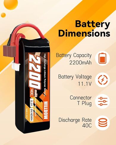 Hilldow 2200mAh RC Battery 3S 40C 11.1V Lipo Battery Soft Case with T Plug Connector for Drone Airplane Quadcopter Helicopter RC Car Truck Vehicles FPV RC Hobby Models (2 Packs) in Saudi Arabia