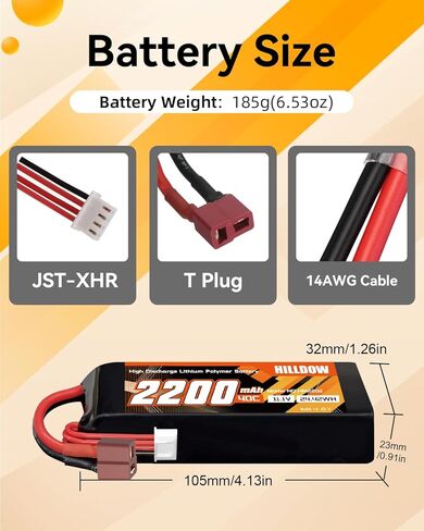 Hilldow 2200mAh RC Battery 3S 40C 11.1V Lipo Battery Soft Case with T Plug Connector for Drone Airplane Quadcopter Helicopter RC Car Truck Vehicles FPV RC Hobby Models (2 Packs) in Saudi Arabia