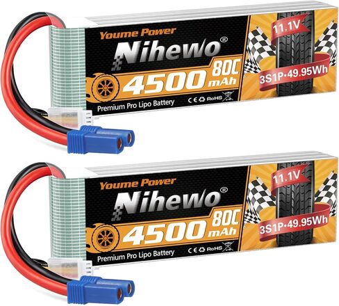 11.1V Lipo Battery 4500mAh 3S RC Lipo Batteries 80C with EC5 Plug Soft Case for 1/10 RC Car/Truck/Vehicle/Buggy RC Airplane Aircraft Quadcopter Drone Boat Robot Models(2 Packs) in Saudi Arabia