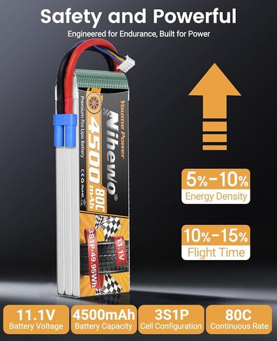 11.1V Lipo Battery 4500mAh 3S RC Lipo Batteries 80C with EC5 Plug Soft Case for 1/10 RC Car/Truck/Vehicle/Buggy RC Airplane Aircraft Quadcopter Drone Boat Robot Models(2 Packs) in Saudi Arabia