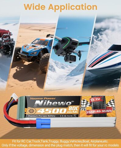 11.1V Lipo Battery 4500mAh 3S RC Lipo Batteries 80C with EC5 Plug Soft Case for 1/10 RC Car/Truck/Vehicle/Buggy RC Airplane Aircraft Quadcopter Drone Boat Robot Models(2 Packs) in Saudi Arabia