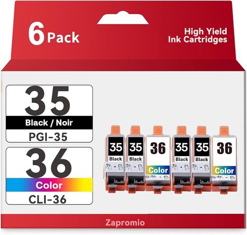 6-Pack PGI-35 CLI-36 Ink Cartridges Compatible for Canon 35 36 Ink Cartridges Combo Pack for PIXMA TR150 IP110 TR152 TR160 mini260 mini320 Printer(4xBlack, 2xTri-Color) in Saudi Arabia