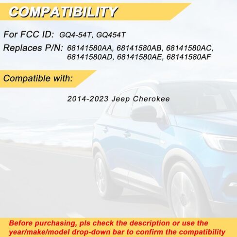 Vurkcy Key Fob Replacement for 2014-2023 Jeep Cherokee Car Keyless Entry Remote Control, GQ4-54T GQ454T, 5 Buttons in Kuwait