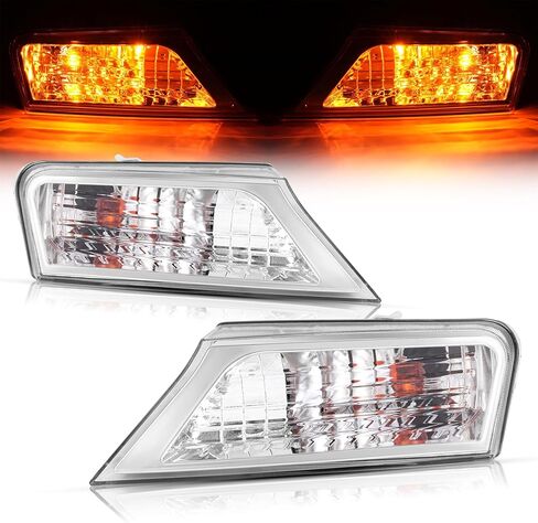 HECASA Turn Signal Corner Light Compatible with 2008-2012 Jeep Liberty Front Front Bumper Signal Lamp w/Bulbs Pair Clear Lens Chrome Housing Driver & Passenger Side Replacement for CH2520145 CH2521145 in Kuwait