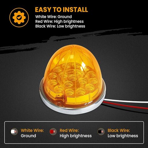 Gonice 2 قطعة 17 مصباح LED مزدوج الوظائف - عدسة كهرمانية مع إطار من الفولاذ المقاوم للصدأ | توقف، انعطف، أضواء إشارة الإشارة لـ Freightliner، Kenworth، Peterbilt والشاحنات الثقيلة in Kuwait