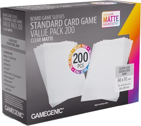 Gamegenic Matte Sleeves Standard Card Game-Size Value Pack 200 – 100 Micron Non-Glare Card Protectors, 200 Count Bulk Set, Anti-Reflection for TCG and Board Games in Kuwait