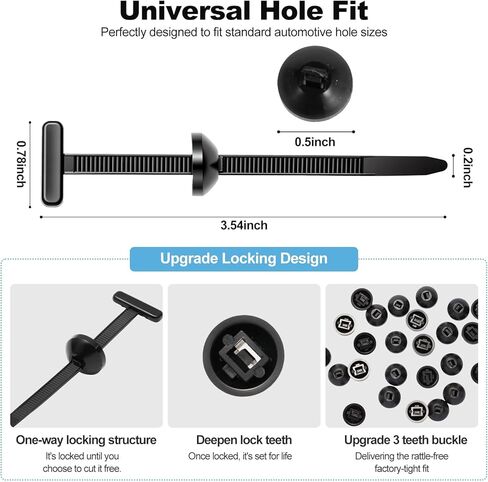 100 Pack Heavy Duty Nylon Universal Cable Tie Buckle with Storage Box - Self-Locking Bumper Clips Fasteners for Car Fender, Engine Cover, UV Resistant Automotive Clips for Car Repair in Kuwait
