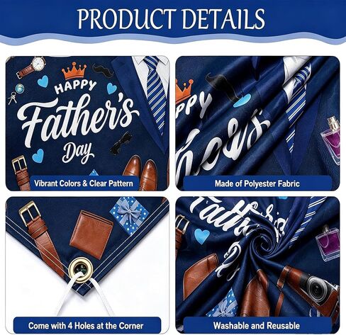 Happy Fathers Day Banner 6x4FT with 32.8ft Ribbon & 4 Brass Grommets, Polyester Fathers Day Backdrop Party Supplies for Photography Indoor Outdoor Family Celebration Wall Door Home Decor in Saudi Arabia