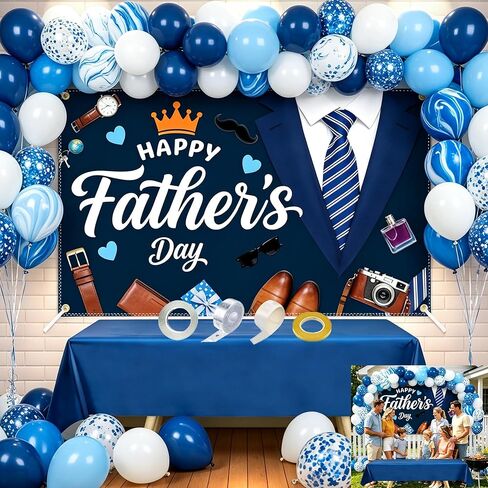Happy Fathers Day Banner 6x4FT with 32.8ft Ribbon & 4 Brass Grommets, Polyester Fathers Day Backdrop Party Supplies for Photography Indoor Outdoor Family Celebration Wall Door Home Decor in Saudi Arabia