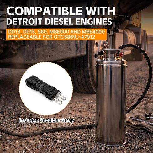 Upgraded J-47912 Fuel System Priming Pump, Compatible with Detroit Diesel DD13 DD15 S60 MBE900 and MBE4000, Heavy Duty Manual Diesel Fuel Primer Tool Replaces OTC5869 J-47912, Kit with Shoulder Strap in Saudi Arabia