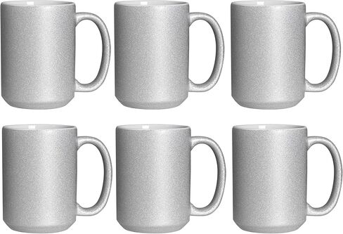 Craft Express Silver Glitter Blank 15oz Coffee Mugs for Sublimation and Crafting – High Grade Coated Ceramic Mugs ready to be Personalized – Individually Packaged Set of 6 (Silver) in Kuwait