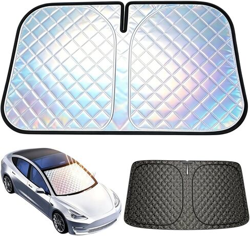 Foldable Windshield Sunshade for 2016-2026 Tesla Model 3 / Model Y | 5-Layer Laser Reflective Sun Shade | UV Protection Heat Shield Front Window Cover | Keeps Interior Cool & Protects Dashboard in Saudi Arabia
