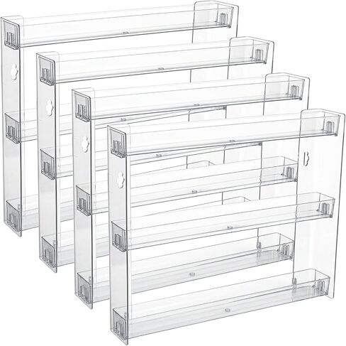 4 Pcs Clear Paint Rack Wall Mount, Acrylic Nail Polish Rack Organizer, 3 Tier Display Shelf for 2oz Bottles, Mini Figures, Badges, Makeup, No Drill Needed in Kuwait