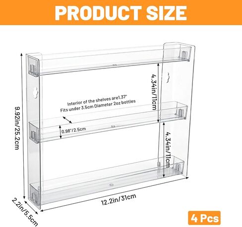 4 Pcs Clear Paint Rack Wall Mount, Acrylic Nail Polish Rack Organizer, 3 Tier Display Shelf for 2oz Bottles, Mini Figures, Badges, Makeup, No Drill Needed in Kuwait