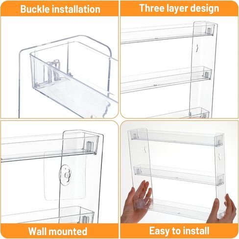 4 Pcs Clear Paint Rack Wall Mount, Acrylic Nail Polish Rack Organizer, 3 Tier Display Shelf for 2oz Bottles, Mini Figures, Badges, Makeup, No Drill Needed in Kuwait