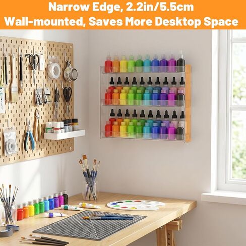 4 Pcs Clear Paint Rack Wall Mount, Acrylic Nail Polish Rack Organizer, 3 Tier Display Shelf for 2oz Bottles, Mini Figures, Badges, Makeup, No Drill Needed in Kuwait