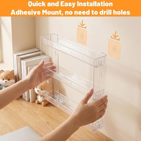 4 Pcs Clear Paint Rack Wall Mount, Acrylic Nail Polish Rack Organizer, 3 Tier Display Shelf for 2oz Bottles, Mini Figures, Badges, Makeup, No Drill Needed in Kuwait