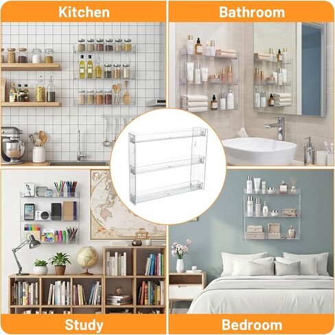 4 Pcs Clear Paint Rack Wall Mount, Acrylic Nail Polish Rack Organizer, 3 Tier Display Shelf for 2oz Bottles, Mini Figures, Badges, Makeup, No Drill Needed in Kuwait