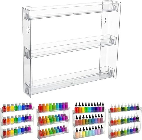 4 Pcs Clear Paint Rack Wall Mount, Acrylic Nail Polish Rack Organizer, 3 Tier Display Shelf for 2oz Bottles, Mini Figures, Badges, Makeup, No Drill Needed in Kuwait