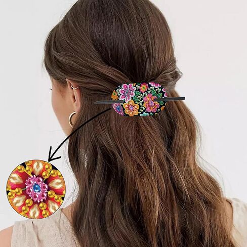 4pcs Diamond Painting Kits Round Hairpins, Special Shape Diamond Art Craft Kit, Colorful Flower Handicraft, Elegant Chinese Twist Rod Wooden DIY Hair Clip with for Festivals, Daily Wear Parties in Kuwait