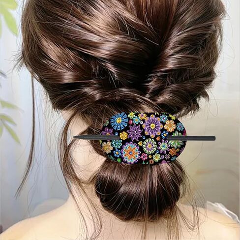 4pcs Diamond Painting Kits Round Hairpins, Special Shape Diamond Art Craft Kit, Colorful Flower Handicraft, Elegant Chinese Twist Rod Wooden DIY Hair Clip with for Festivals, Daily Wear Parties in Kuwait