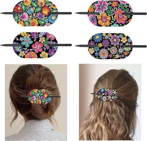 4pcs Diamond Painting Kits Round Hairpins, Special Shape Diamond Art Craft Kit, Colorful Flower Handicraft, Elegant Chinese Twist Rod Wooden DIY Hair Clip with for Festivals, Daily Wear Parties in Kuwait