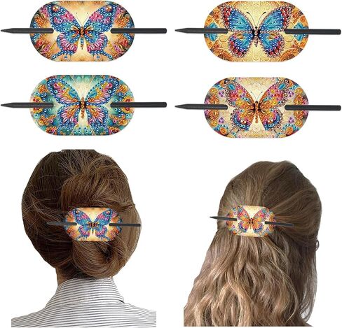 4pcs Diamond Painting Kits Round Hairpins, Special Shape Diamond Art Craft Kit, Colorful Flower Handicraft, Elegant Chinese Twist Rod Wooden DIY Hair Clip with for Festivals, Daily Wear Parties in Kuwait