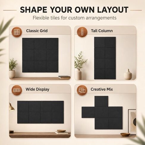 JOLOV Large Cork Board Alternative 48"x36", 12 Pcs Black Felt Bulletin Board Tiles for Wall - Felt Wall Tiles & Panels, Push Pin Board with Pins & Adhesive for Office, Corkboard Tiles, Felt Pin Board in Kuwait