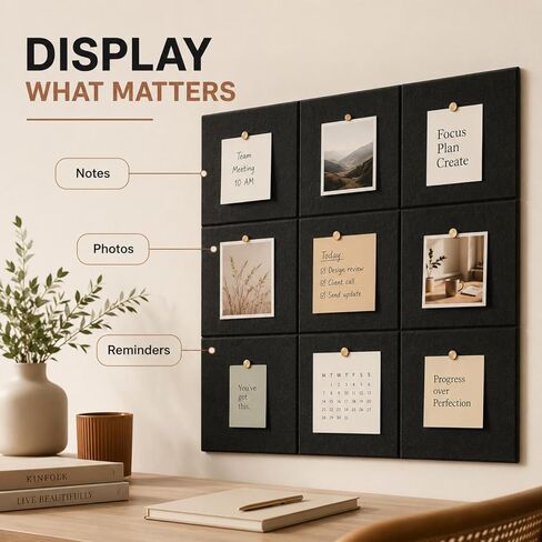 JOLOV Large Cork Board Alternative 48"x36", 12 Pcs Black Felt Bulletin Board Tiles for Wall - Felt Wall Tiles & Panels, Push Pin Board with Pins & Adhesive for Office, Corkboard Tiles, Felt Pin Board in Kuwait