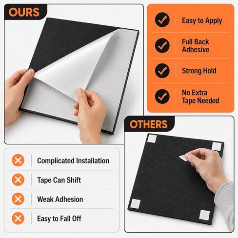 JOLOV Large Cork Board Alternative 48"x36", 12 Pcs Black Felt Bulletin Board Tiles for Wall - Felt Wall Tiles & Panels, Push Pin Board with Pins & Adhesive for Office, Corkboard Tiles, Felt Pin Board in Kuwait