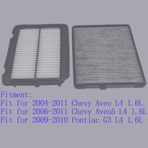Engine & Cabin Air Filter Fit for 2004-2011 Chevy Aveo, 2006-2011 Aveo5, Fit for 2009-2010 Pontiac G3, L4 1.6L, Replace 96536696 96435888 in Kuwait