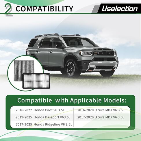 فلتر هواء المحرك والمقصورة مع مجموعة نشطة لـ Acura MDX (2016-2020)، Honda Ridgeline (2017-2025)، Passport (2019-2025)، Pilot (2016-2022) يستبدل 17220-5J6-A10، 80292-T0G-A01 in Kuwait