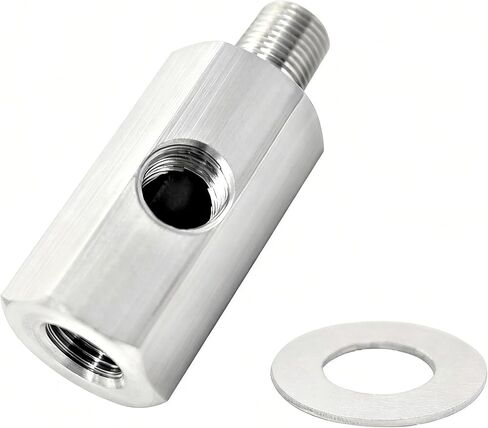 YSIL 1/8 BSPT مستشعر ضغط الزيت من الفولاذ المقاوم للصدأ تي شيرت 1/8 BSPT أنثى إلى ذكر مع محول قياس منفذ جانبي أنثى 1/8 NPT موصل قياس ضغط الزيت وتركيب خرطوم توصيل خط تغذية الإمداد التوربيني in Saudi Arabia