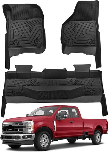 Floor Mats Suit for Ford F-250/F-350/F-450 1999-2007 (Only for Crew Cab) Super Duty, All Weather TPE Carpet Rubber Custom Fit Car Accessories - Not Fit for 2nd Row Captain Seats with Center Console in Kuwait